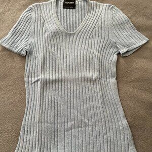 BEAUTIFUL Vintage GIORGIO ARMANI Black Label Knit Tee Cotton Cashmere Blue 42